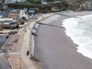 Etretat, France, Normandy January 10, 2026. Damaged seawall after storm in Etretat after the storm called Doretti that passed through northern France, Normandy