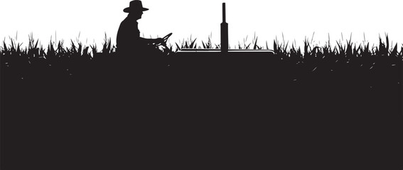 Silhouette of a Farmer Driving a Tractor Through a Crop Field at Sunset