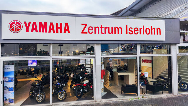 ISERLOHN, GERMANY &mdash; DECEMBER 29 2025: Yamaha Center storefront in Iserlohn showcasing motorcycles, branding, and official dealership presence in urban area
