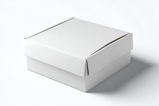 Clean Cardboard Box: An overhead shot showcases a plain, closed, and pristine white cardboard box, its simple design exuding a sense of minimalist elegance and functionality.