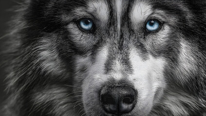 Mono-tone image of a Siberian Husky with focused gaze, suitable for breed identification or training materials