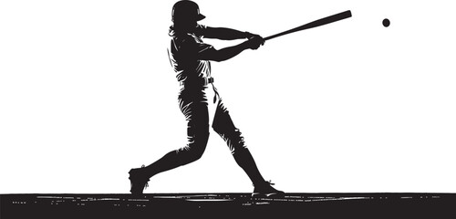 Baseball Player Silhouette Hitting the Ball with a Bat During Competitive Game Action