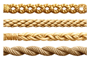 Four different types of golden rope designs on transparent background