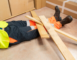 Warehouse employee was injured in an accident where wood fell on his leg.
