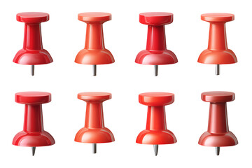 Eight red push pins are arranged in two rows on a solid black background on transparent background