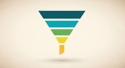 Abstract colorful funnel graphic on a textured beige background symbolizing process and conversion.