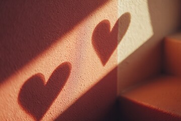 abstract heart shadows in a cozy apartment, Valentine&rsquo;s Day theme, warm color palette, deep focus, realistic textures, clean composition