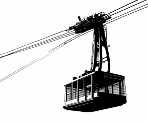 suspended cable car cabin over mountain valley travel and transport minimalist illustration