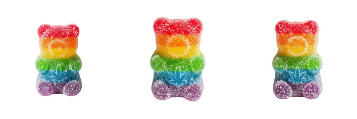 Set of Three Rainbow Gummy Bears with Sugar Coating – Oil Paint Style PNG, Perfect for Candy & Sweet Designs
