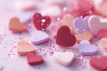 abstract hearts and sparkles background, Valentine&rsquo;s Day theme, photorealistic style, soft natural or studio lighting
