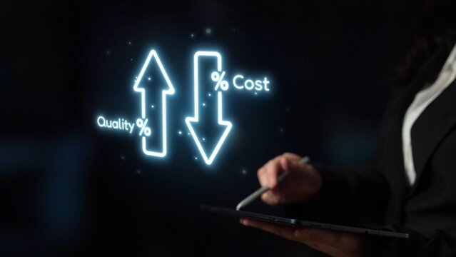 Business concept showing cost reduction and quality increase using Lean, Six Sigma, and Total Quality Management (TQM) to enhance efficiency, value, and customer satisfaction. Muxer