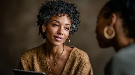 Thoughtful african female adults in conversation