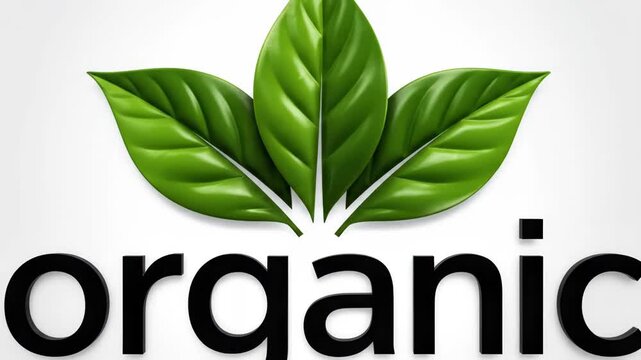 Organic logo with green leaves on white background symbolizing eco friendly and natural products