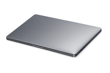 Modern silver laptop closed, computer portable technology, professional notebook electronics, generating business concepts