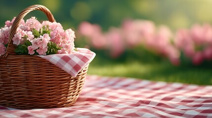 Romantic Spring Picnic with Croissants, Cheese and Berries Outdoors