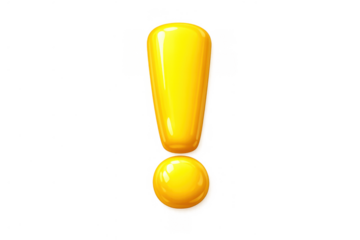 Exclamation mark 3d rendering in glossy yellow, symbolizing caution, warning, attention, and important alert information