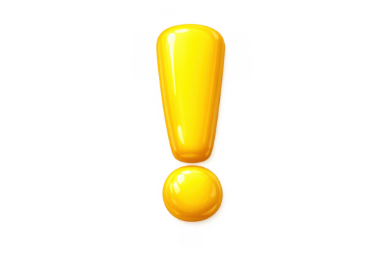 Exclamation mark 3d rendering in glossy yellow, symbolizing caution, warning, attention, and important alert information - Powered by Adobe