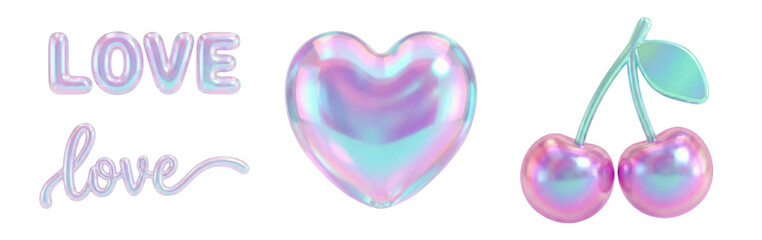 3D Sticker Set with Heart Illustrations, Cute Kawaii Love Symbol & Girly Accessory &ndash; Romantic Element for Valentine's Day Projects.