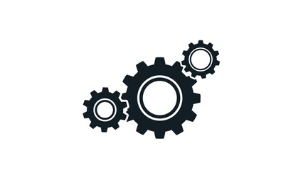 Obraz premium Three interlocking black gears representing mechanical synchronization, industrial processes, teamwork, and moving parts of a complex system.