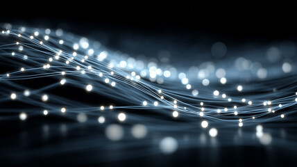 Abstract fiber optic data lines representing high speed digital communication and network connectivity concept.
