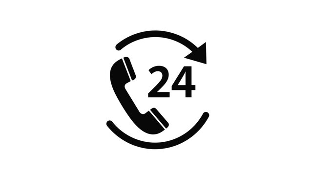 24-hour customer support icon with telephone handset and circular arrow representing around-the-clock service. - Powered by Adobe