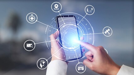 GPS icons show navigation, GPS tracking, and location. GPS supports real time maps, direction, and GPS navigation services for mobility and transport. Gist