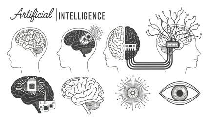 Artificial intelligence depicted with brain illustrations and technological components