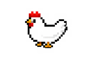 Pixel art chicken, retro style farm animal character for vintage video game, digital design asset, transparent background