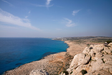 Marine landscape at Agia Napa sea coast. Mediterranean sea view from the high cliffs