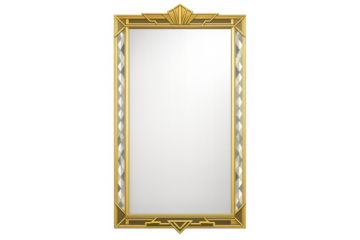 Gold art deco mirror with ornate frame, reflecting luxury and vintage elegance on a transparent background