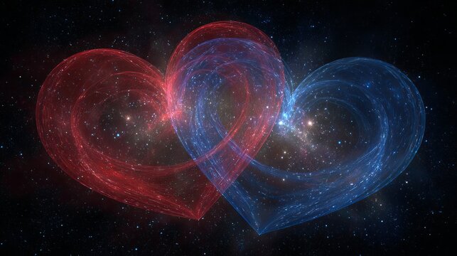 A stunning visual representation of love and connection in space with heart shaped galaxies Valentine day Special