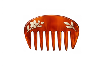 Tortoiseshell hair comb presenting a vintage design with delicate white flowers and leaves, a classic beauty accessory