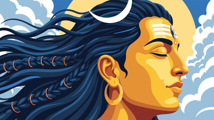 Vector Illustration of Lord Shiva Hindu God for Maha Shivratri Festival Background.
