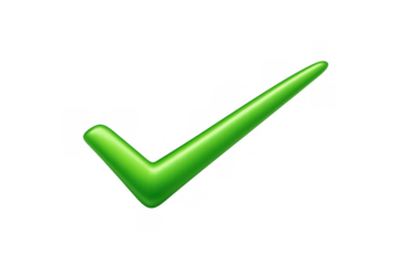 Green 3d check mark icon symbolizing approval, success, verification, and correct choice on a transparent background