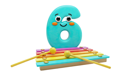 Cute Number 6 Character Playing a Xylophone