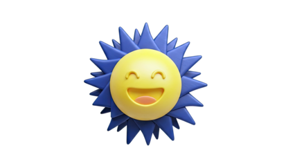 Joyful 3D Sun Emoji with Blue Rays