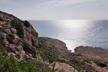 Fototapeta premium Marine landscape at Agia Napa sea coast. Mediterranean sea view from the high cliffs