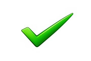 Green checkmark 3d icon shining with a glossy surface, symbolizing success, approval, and validation on a transparent background