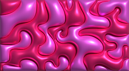 Pink and purple bouncy waves, glossy surface, abstract pattern, 3D rendering illustration