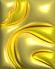 Yellow abstract surface, soft inflatable folds, 3D rendering illustration