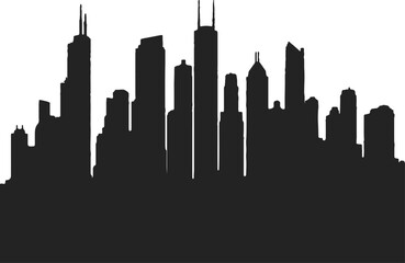 Fototapeta premium City Skyline Silhouette Modern Dark Skyscrapers Against White Background for Urban Landscape