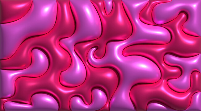 Pink and purple bouncy waves, glossy surface, abstract pattern, 3D rendering illustration