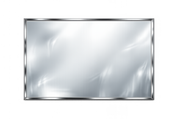 Rectangular chrome frame with reflected light, shiny metal texture, empty space for content, transparent background