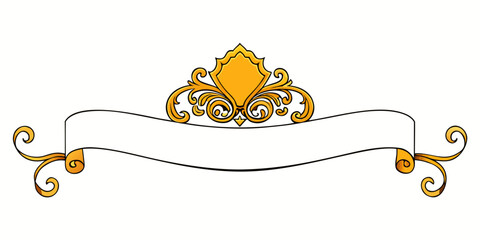 An elegant golden banner with a decorative shield element, vector