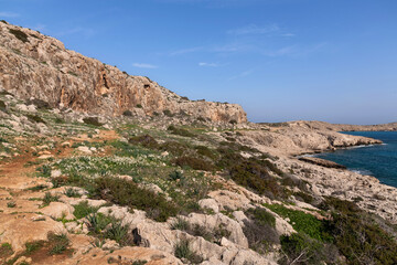 Fototapeta premium Marine landscape at Agia Napa sea coast. Mediterranean sea view from the high cliffs