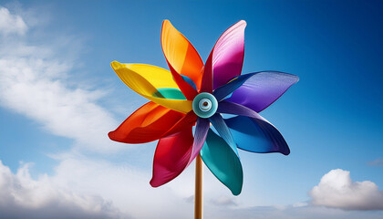 Rainbow Pinwheel Spinning Against A Transparent Background Perfect For Playful And Cheerful Designs