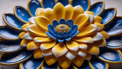 Vibrant Yellow And Blue Ceramic Flower Close Up