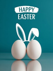 Minimalist Easter Greeting with Two White Eggs and Bunny Ears Graphic happy Easter text