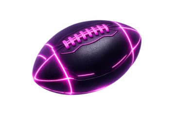 American football with glowing pink neon lines, futuristic sport design concept, 3d rendering with transparent background
