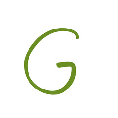 Fototapeta premium Hand drawn letter G, olive green brush doodle alphabet isolated on transparent background